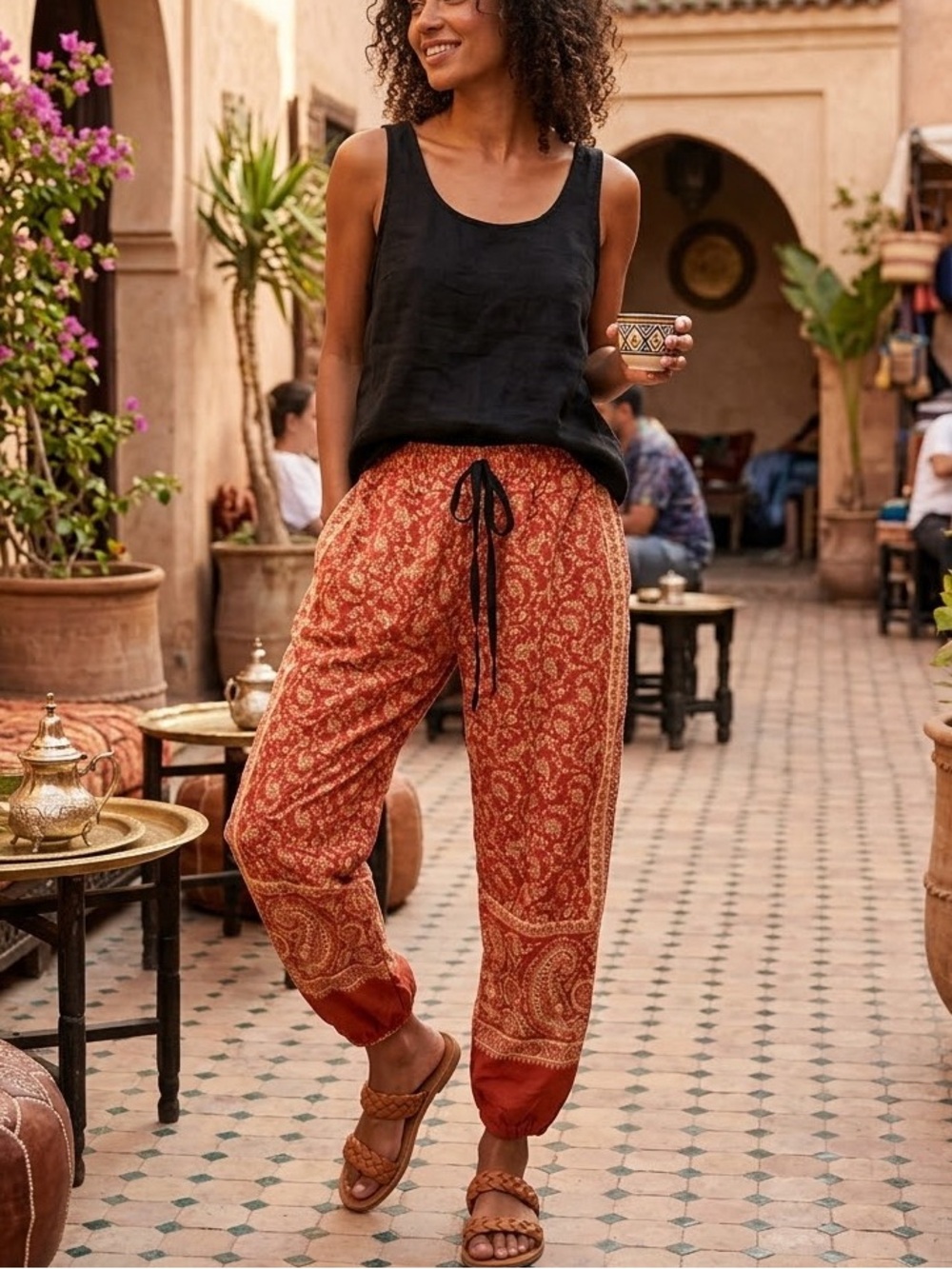 Rhea | Playful Paisley Pants - Boho Jogger Lounge Festival Pants One Size NWT
